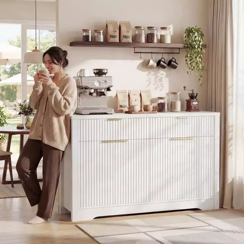 Bahut buffet moderne avec porte et tiroirs de rangement, table basse de 55 avec étagères