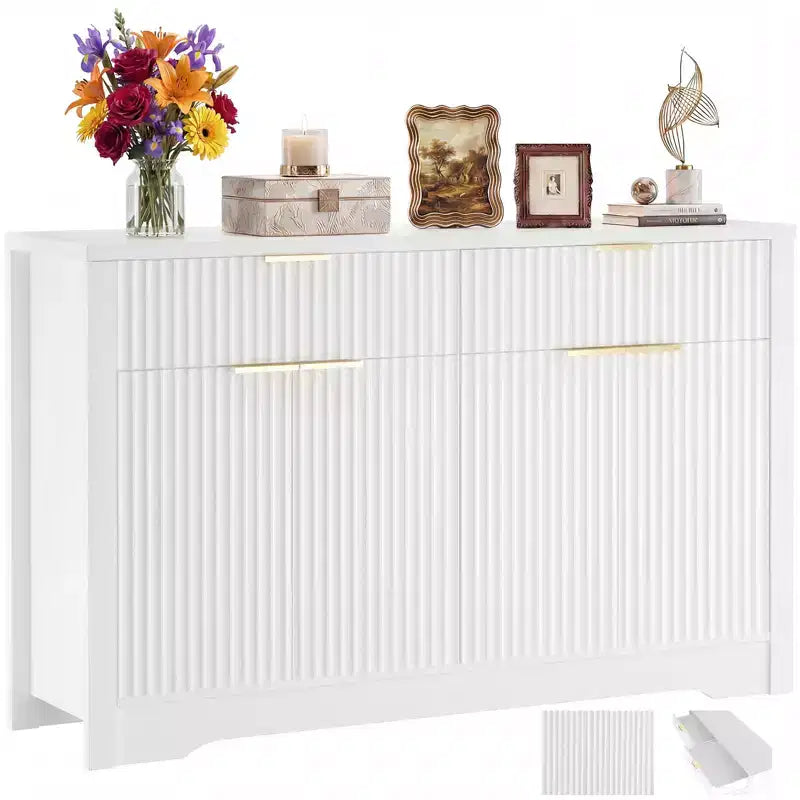 Bahut buffet moderne avec porte et tiroirs de rangement, table basse de 55 avec étagères