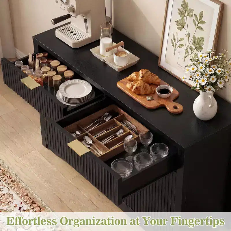 Bahut buffet moderne avec porte et tiroirs de rangement, table basse de 55 avec étagères