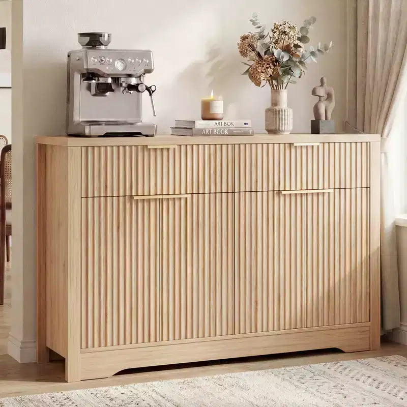 Bahut buffet moderne avec porte et tiroirs de rangement, table basse de 55 avec étagères