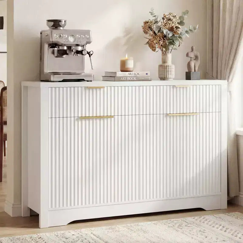 Bahut buffet moderne avec porte et tiroirs de rangement, table basse de 55 avec étagères
