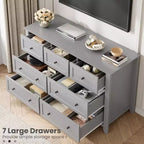 Commode moderne de 137 cm de large à 7 tiroirs pour chambre à coucher, entrée, couloir, grise