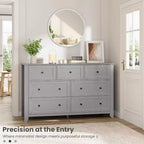 Commode moderne de 137 cm de large à 7 tiroirs pour chambre à coucher, entrée, couloir, grise