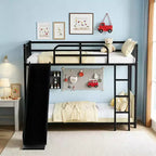 Luxystar Twin Size Metal Bunk Bed with Ladder and Slide for Kids' Room, Black