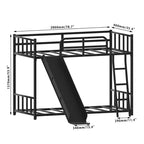 Lit superposé en métal de taille double avec échelle et toboggan pour chambre d'enfant, noir
