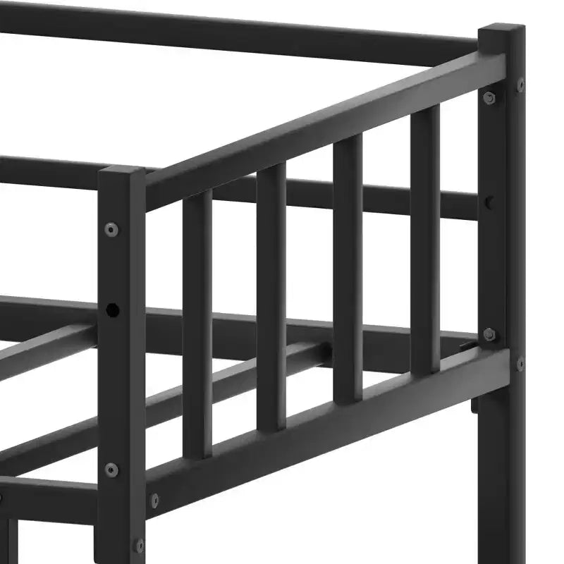 Lit superposé en métal de taille double avec échelle et toboggan pour chambre d'enfant, noir