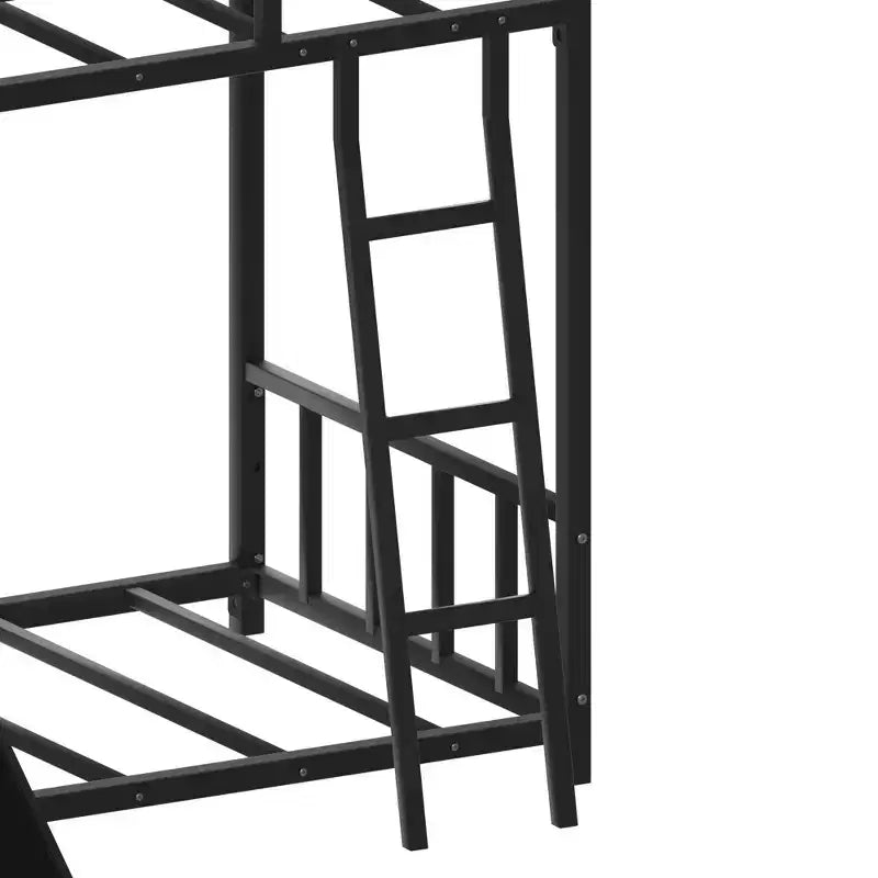 Lit superposé en métal de taille double avec échelle et toboggan pour chambre d'enfant, noir