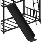 Lit superposé en métal de taille double avec échelle et toboggan pour chambre d'enfant, noir