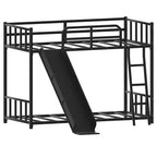 Lit superposé en métal de taille double avec échelle et toboggan pour chambre d'enfant, noir