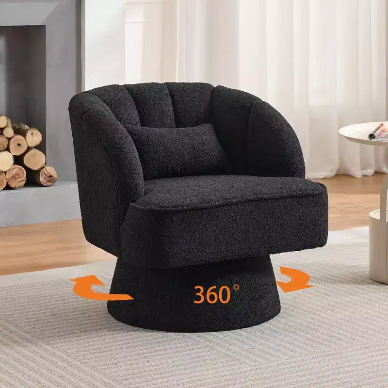 Fauteuil pivotant moderne à 360° avec revêtement en velours et dossier rayé, design élégant pour salon et chambre