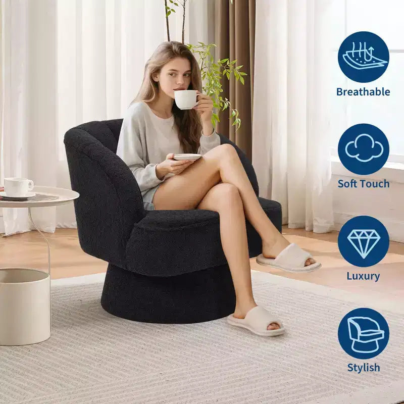 Fauteuil pivotant moderne à 360° avec revêtement en velours et dossier rayé, design élégant pour salon et chambre