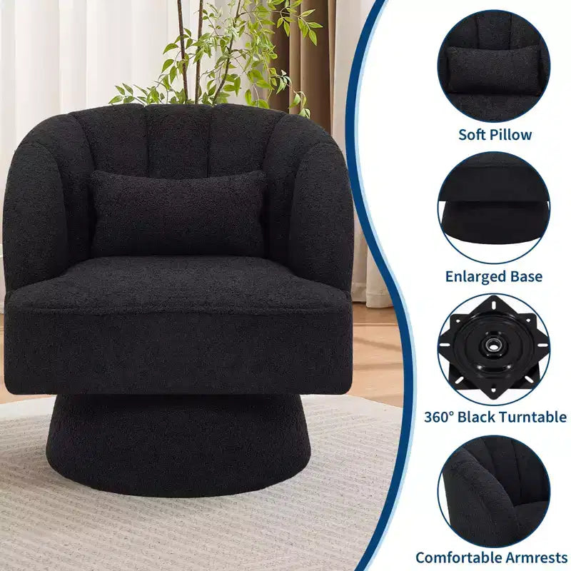 Fauteuil pivotant moderne à 360° avec revêtement en velours et dossier rayé, design élégant pour salon et chambre