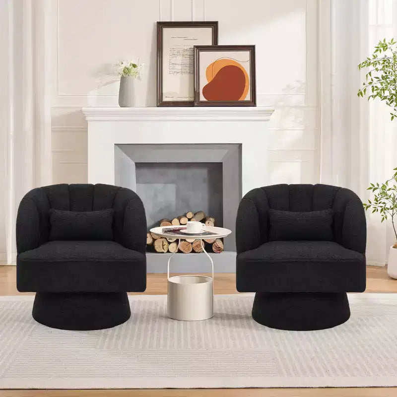 Fauteuil pivotant moderne à 360° avec revêtement en velours et dossier rayé, design élégant pour salon et chambre
