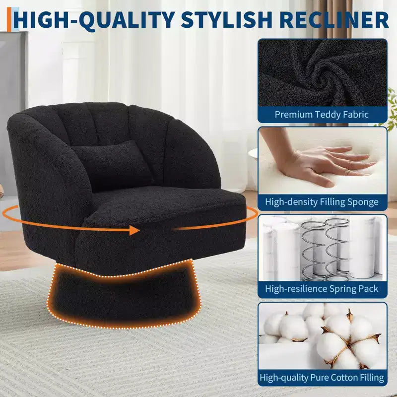 Fauteuil pivotant moderne à 360° avec revêtement en velours et dossier rayé, design élégant pour salon et chambre