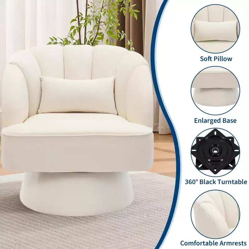 Fauteuil pivotant moderne à 360° avec revêtement en velours et dossier rayé, design élégant pour salon et chambre