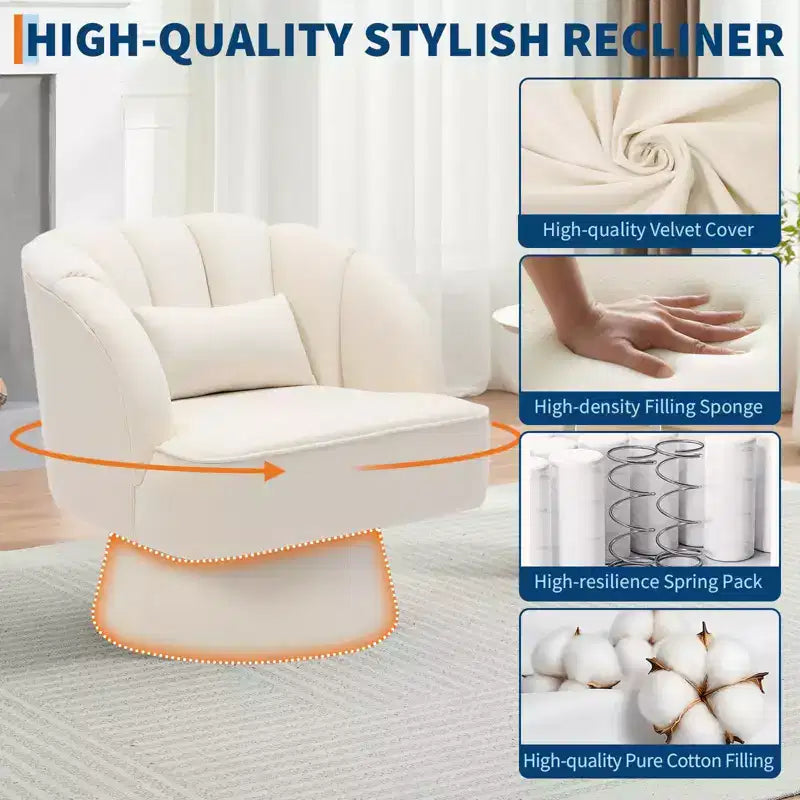 Fauteuil pivotant moderne à 360° avec revêtement en velours et dossier rayé, design élégant pour salon et chambre