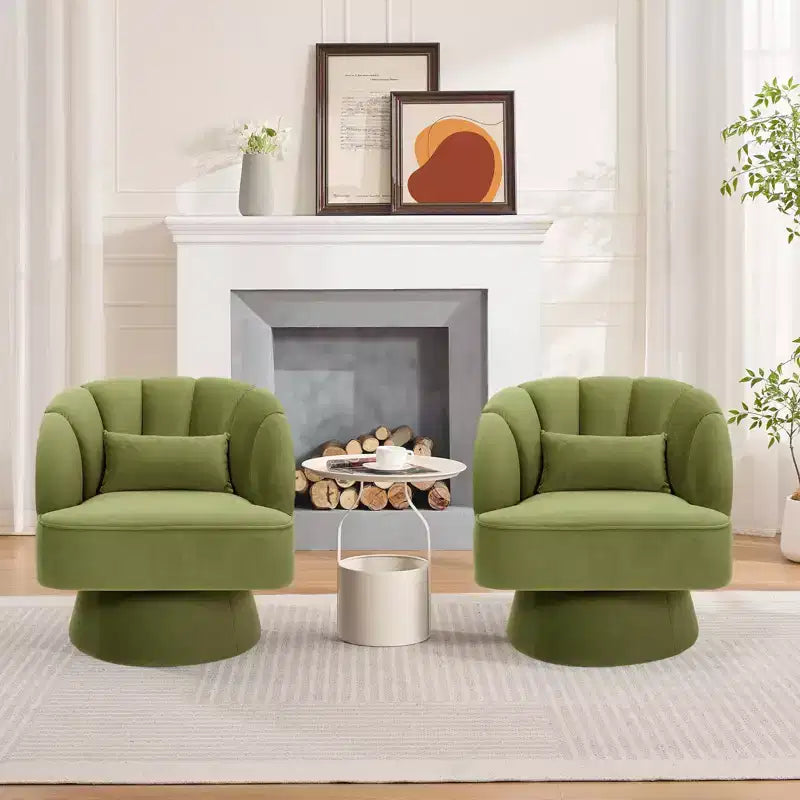 Fauteuil pivotant moderne à 360° avec revêtement en velours et dossier rayé, design élégant pour salon et chambre