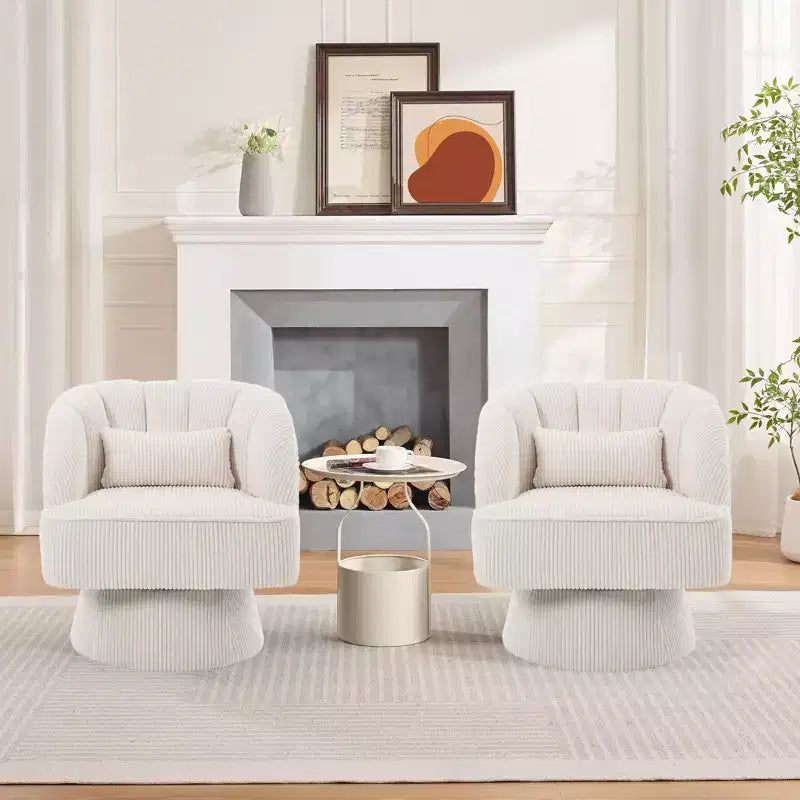 Fauteuil pivotant moderne à 360° avec revêtement en velours et dossier rayé, design élégant pour salon et chambre