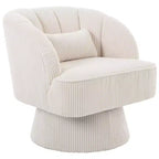 Modern 360 Swivel Barrel Accent Chair with Velvet Upholstery & Striped Backrest, Stylish Design for Living Room and Bedroom