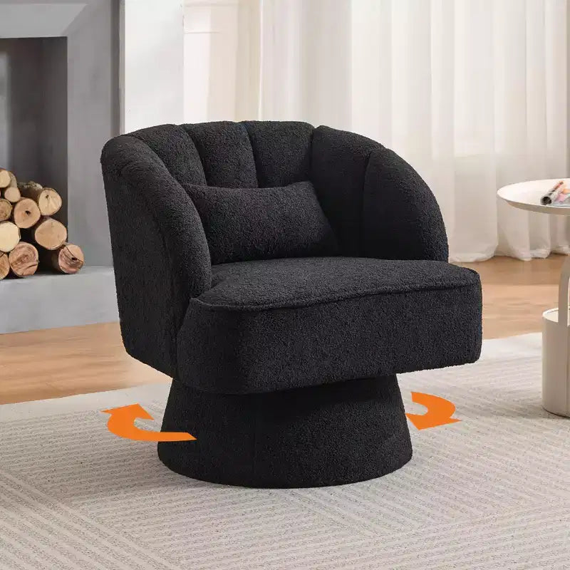 Fauteuil pivotant moderne à 360° avec revêtement en velours et dossier rayé, design élégant pour salon et chambre