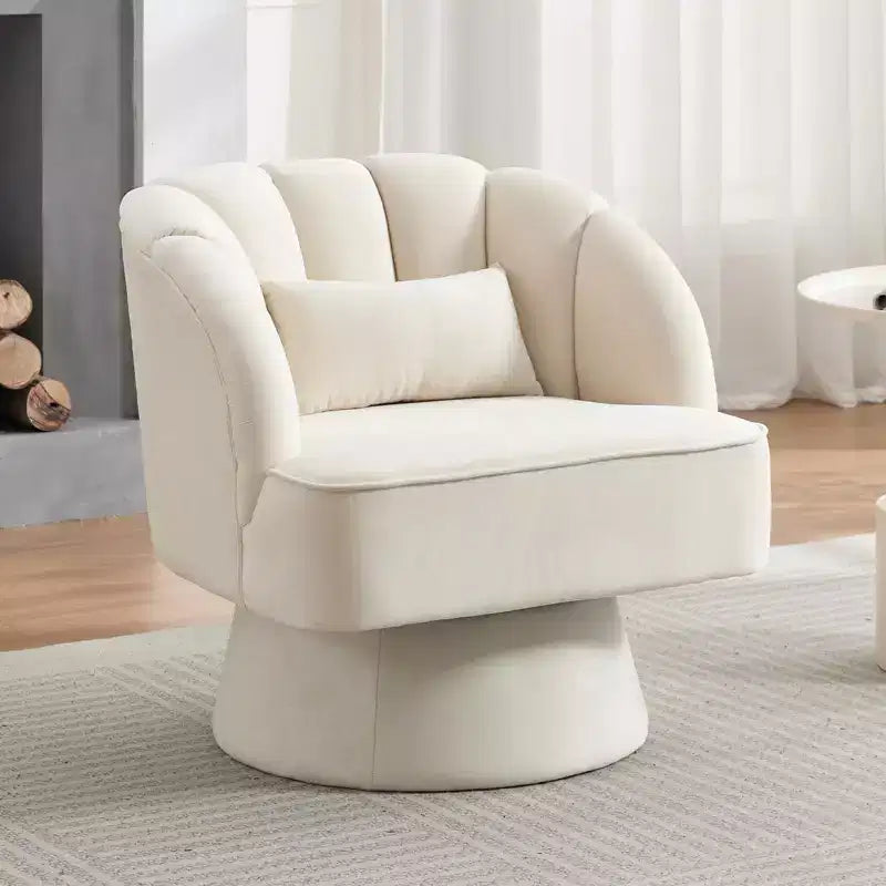 Fauteuil pivotant moderne à 360° avec revêtement en velours et dossier rayé, design élégant pour salon et chambre
