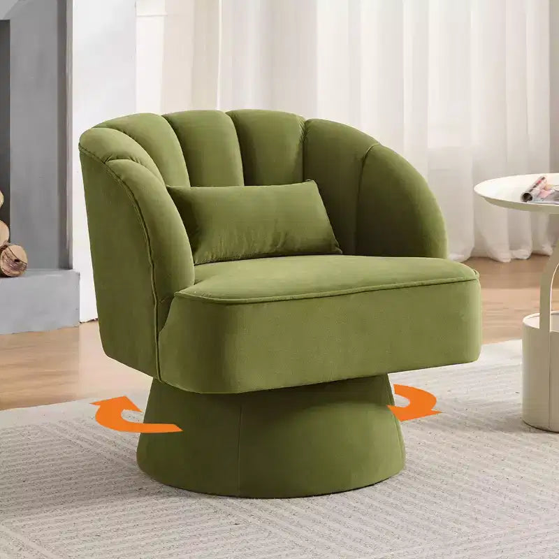 Fauteuil pivotant moderne à 360° avec revêtement en velours et dossier rayé, design élégant pour salon et chambre
