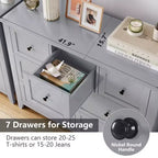 Commode moderne à 7 tiroirs en bois avec poignées rondes, tiroirs profonds pour un grand espace de rangement, pour chambre à coucher, salon ou entrée