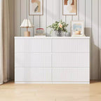JVNOXK Modern White 6-Drawer Dresser with Wave Panel Fronts, Spacious Storage Chest of Drawers for Bedroom & Living Room