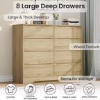 Commode en bois à 8 tiroirs, armoire haute et moderne avec rangement profond, commodes en bois du milieu du siècle avec plateau large pour chambre à coucher, salon