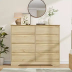 Commode en bois à 8 tiroirs, armoire haute et moderne avec rangement profond, commodes en bois du milieu du siècle avec plateau large pour chambre à coucher, salon