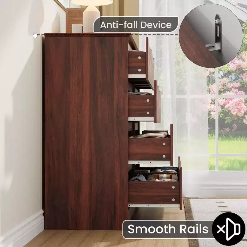 Commode en bois à 8 tiroirs, armoire haute et moderne avec rangement profond, commodes en bois du milieu du siècle avec plateau large pour chambre à coucher, salon