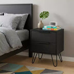 Table de chevet noire à deux tiroirs en bois 22