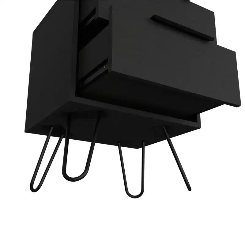 Table de chevet noire à deux tiroirs en bois 22