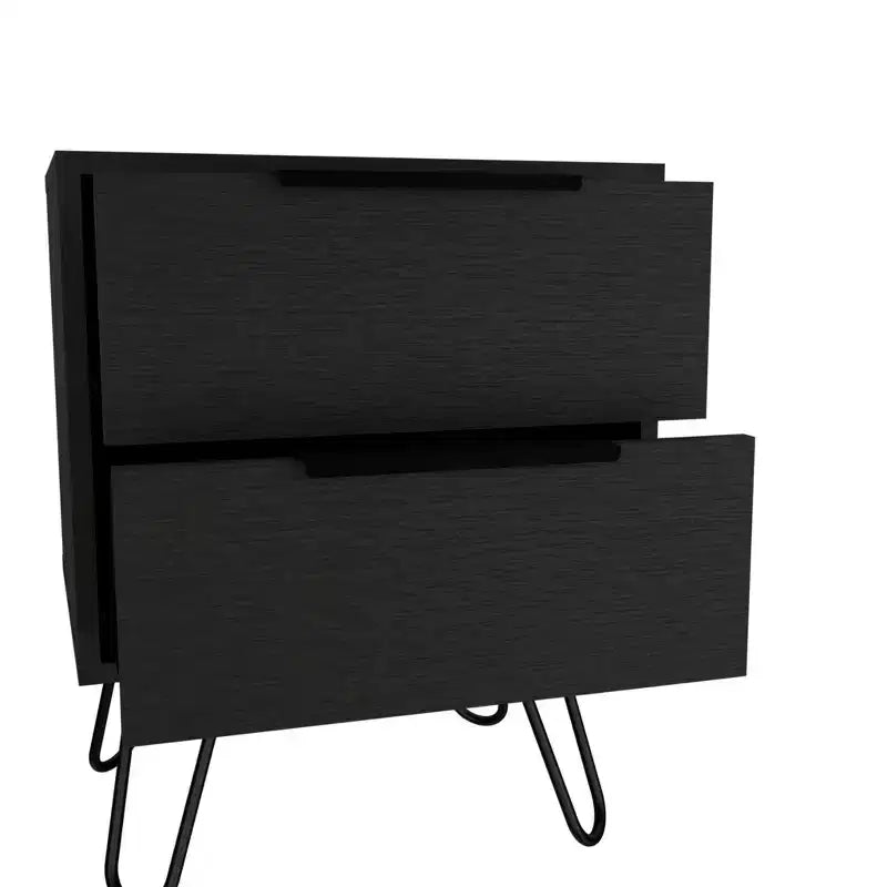 Table de chevet noire à deux tiroirs en bois 22